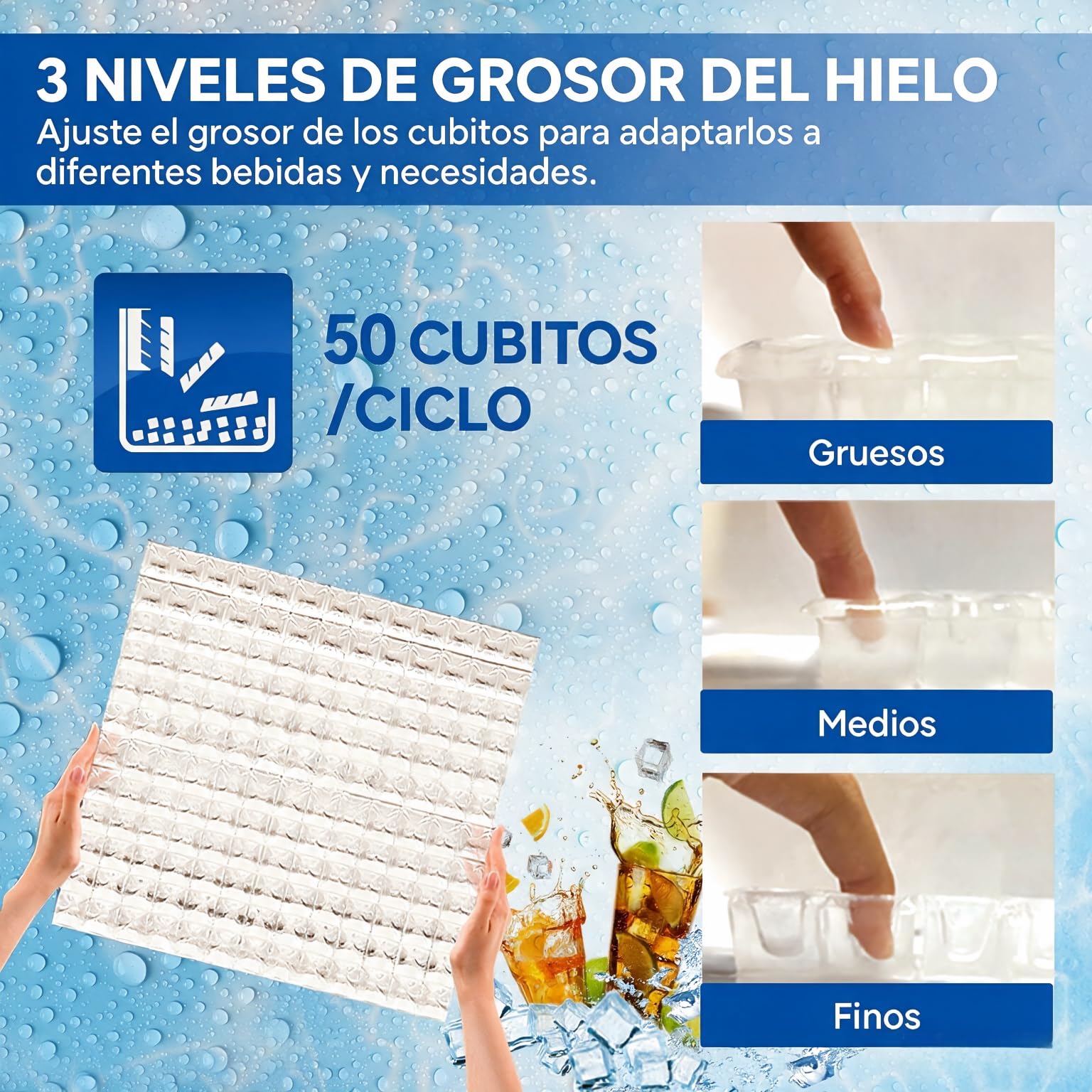 ROVSUN Máquina para Hacer Hielo 50KG/24H, Cubitos 5x10, Cuerpo Acero Inoxidable, Uso Comercial, para Restaurante, Hotel, Bar y Eventos