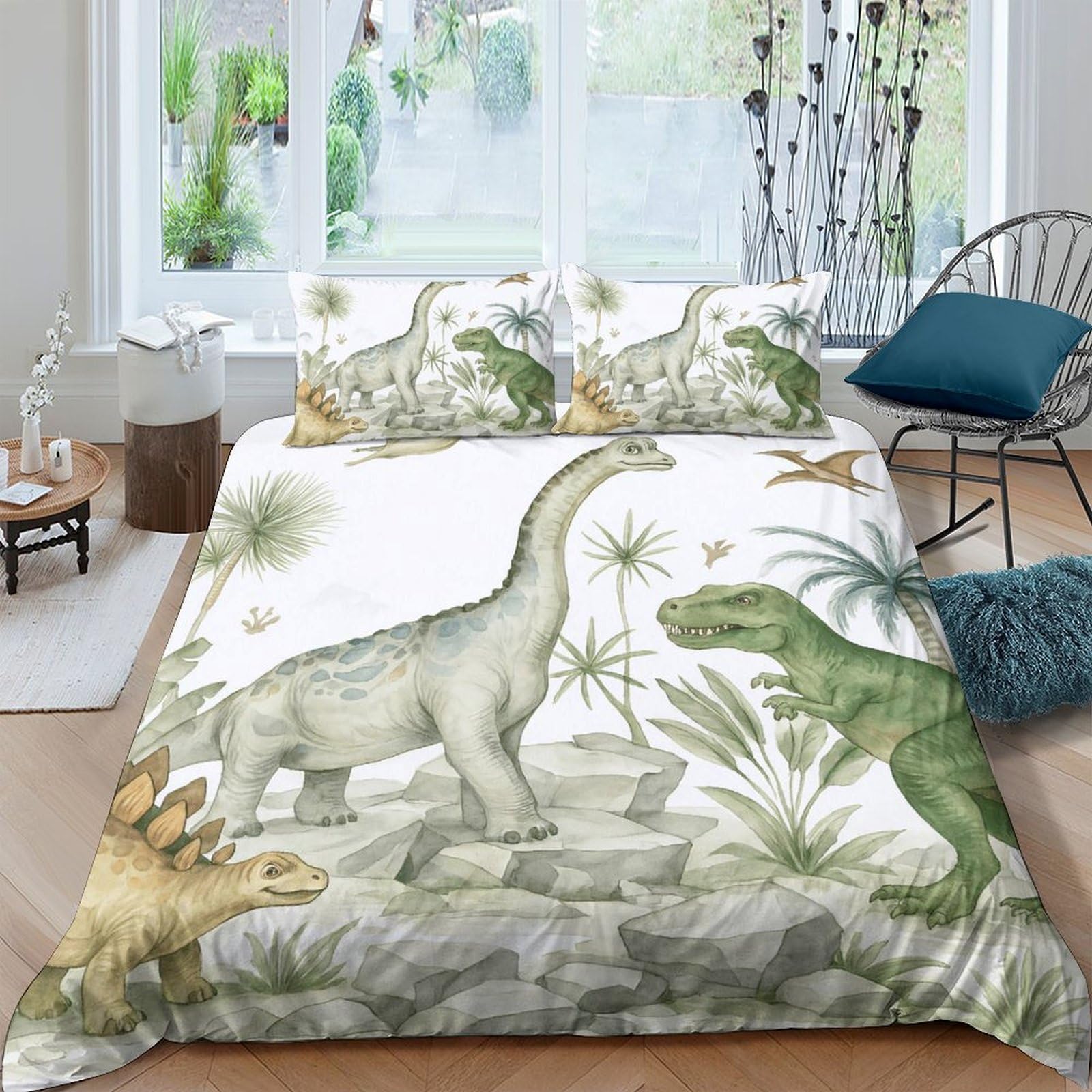 Ctjqhvkz Style-5 3D Printed Dinosaur Forest Fitted Sheet Microfiber Green Jungle Mattress Cover Anti-Slip Machine Washable For Bedroom Guest Room Decor Single（135X200cm）