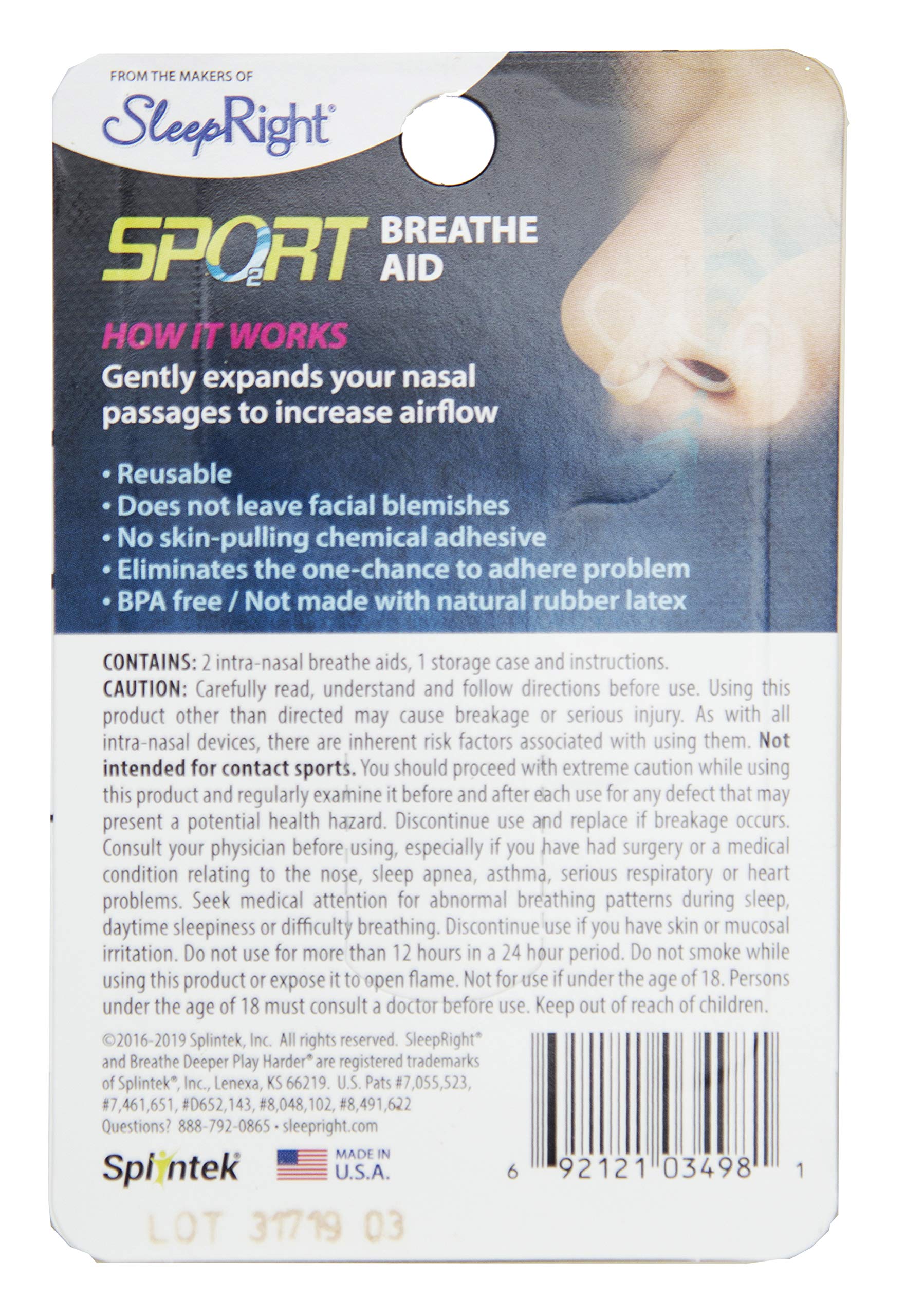 SPORT Intra Nasal Breathe Aid. One Size fits All. Opens Nose by 58 for