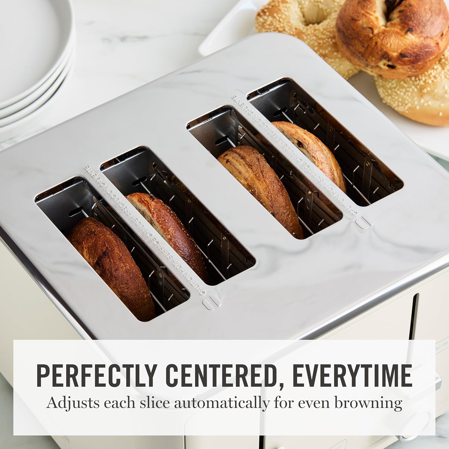 Martha Stewart 4 Slice Toaster, 10 Shade Settings with Defrost, Cancel, Bagel & Gluten-Free, Extra-Wide Self-Centering Slots for Waffles & Artisan Bread, Removable Crumb Tray, Cord Wrap, 1800W, Linen