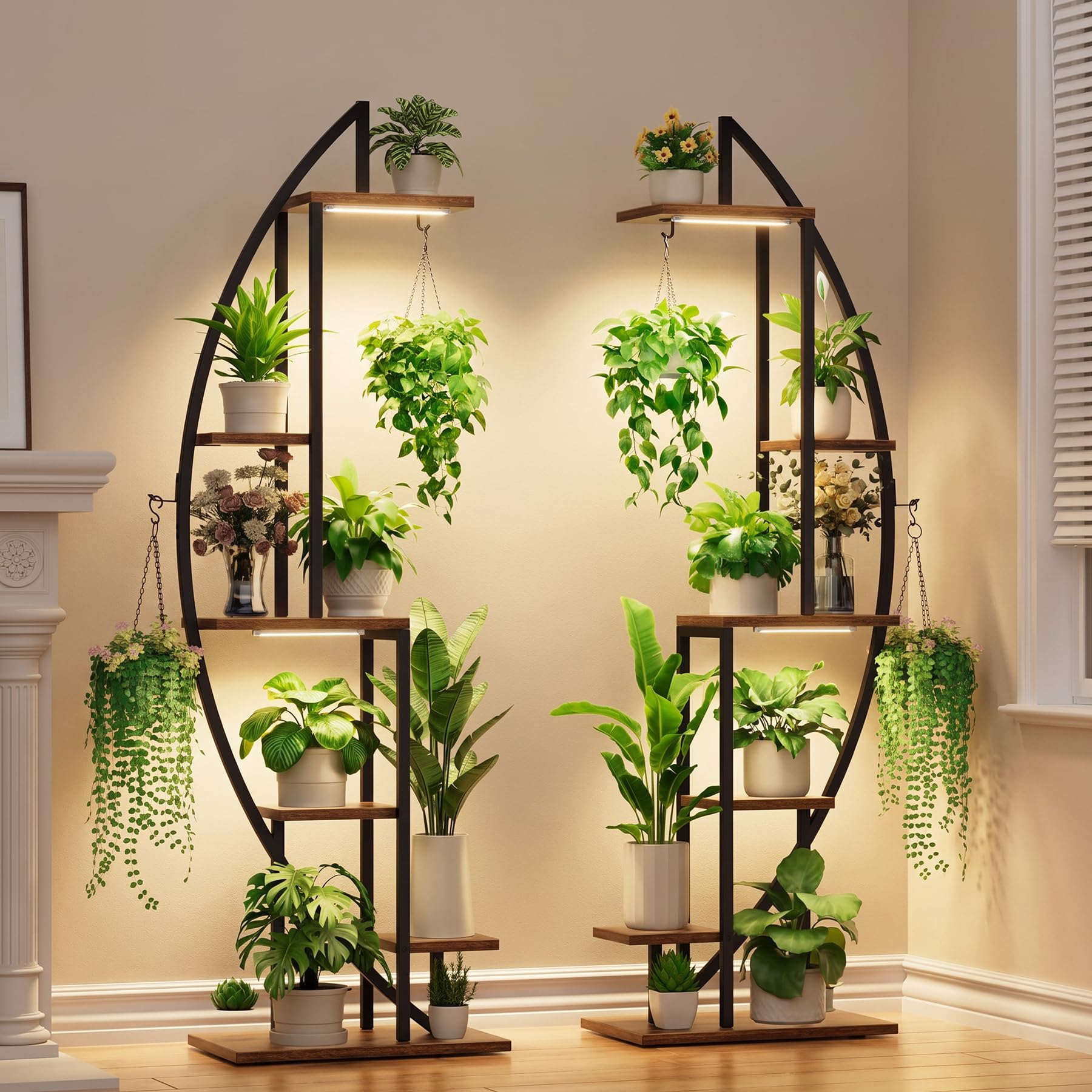 BACEKOLL Soporte para plantas de interior con luz de cultivo, 6 niveles y 160 cm de alto. Estante grande para exhibir plantas en sala de estar u otros espacios (2 juegos)