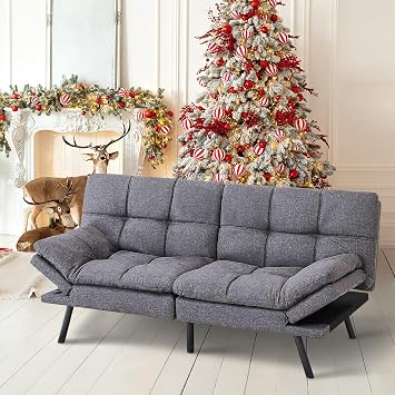 MUUEGM Futon Sofa Bed Convertible Futon Couch Sleeper,Memory Foam Modern Love seat,Small Splitback Sofa with Adjustable Armrests Backrests for Living Room,Compact Space,Office,Apartment,Dorm,71",Grey