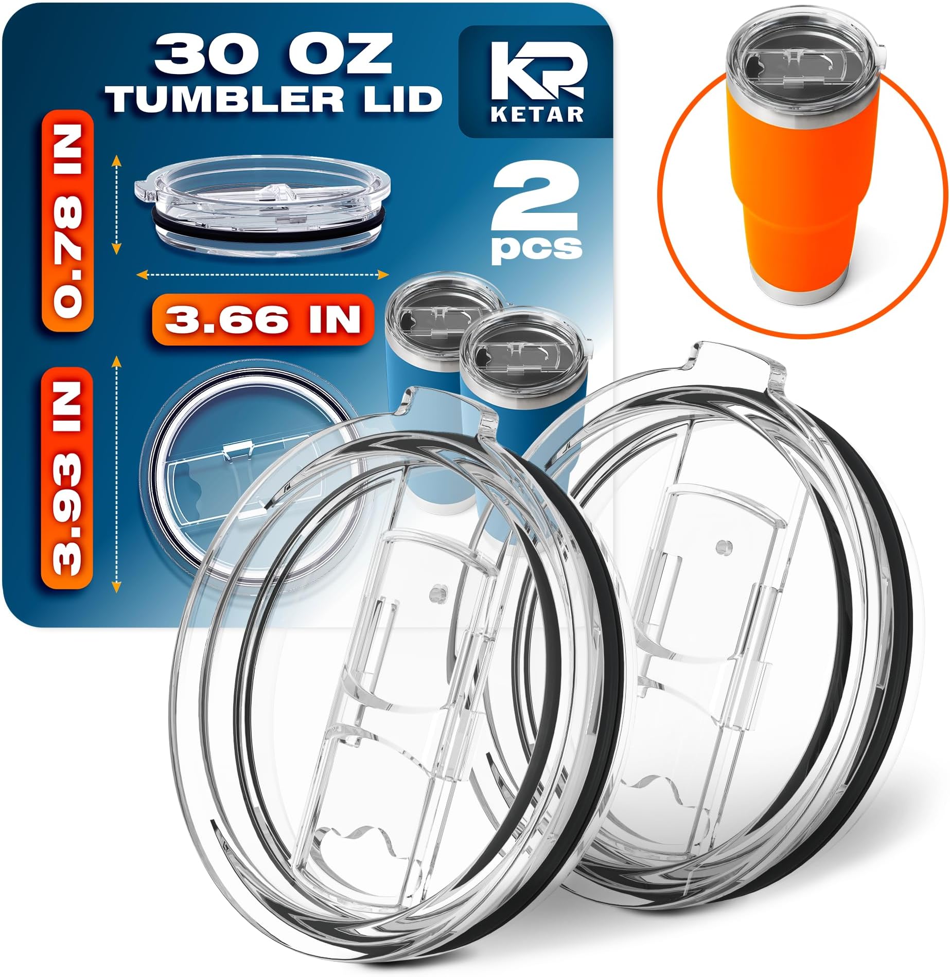 Arctic - 2 pack Universal 30 oz tumbler Lids with Sliding closure spill proof & Splash Resistant replacement perfect fit for RTIC, Yeti, Ozark trail rambler and other double wall steel cups