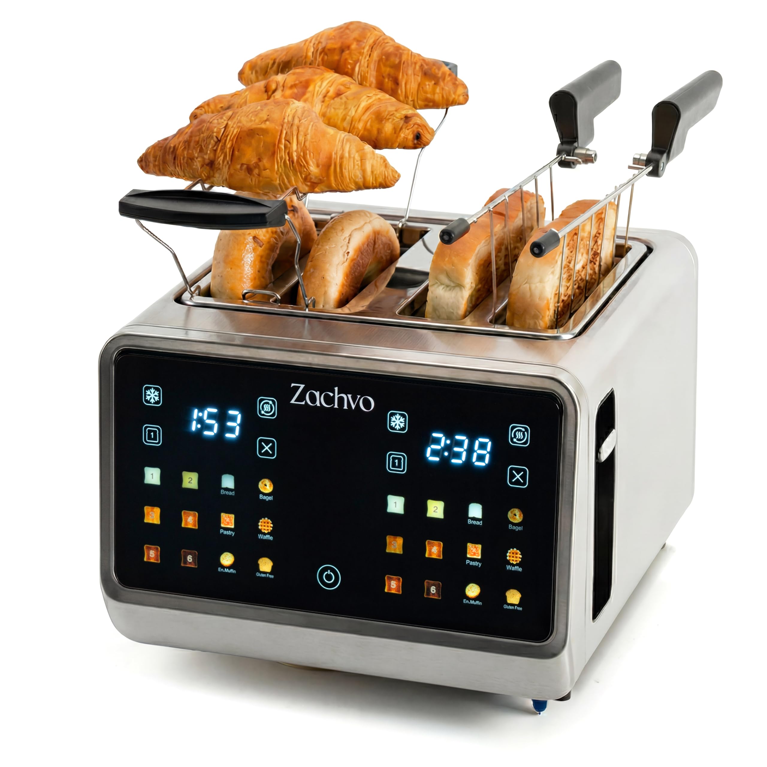 4 Slice Stainless Steel Toaster with Touchscreen & Independent Dual Controls, 1.45" Extra-Wide Slots for Bagels, 6 Bread Modes & 6 Browning Levels, Warming Rack & Sandwich Cage, Auto Shut-Off — image 1