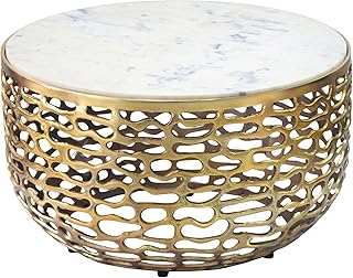 Wohnling Design Metall Couchtisch Gold mit weißer Marmor Tischplatte 60 cm rund - Aluminium Wohnzimmertisch Modern - Loungetisch Alu Beistelltisch Wohnzimmer Handmade