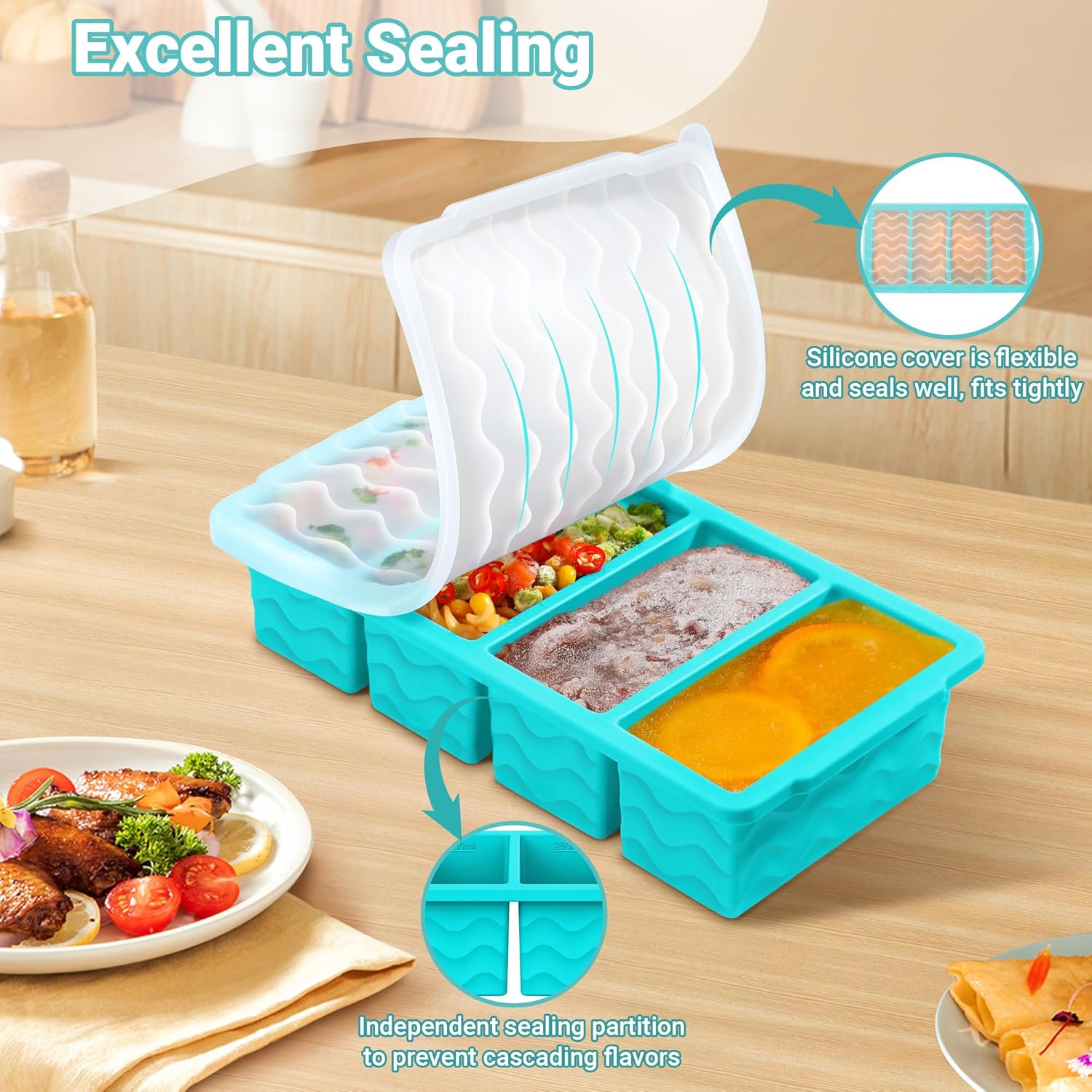 Silicone Freezer Molds for Soup with Lid – 1-Cup Soup Container Style Ice Cube Trays for Freezer, Meal Prep & Food Storage, Freeze 250mL/125mL Portions – 2 Pack - Image 5