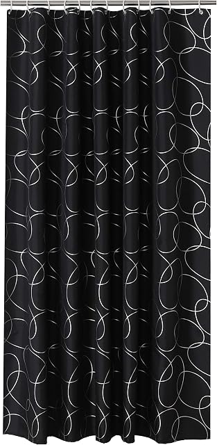 Sfoothome Polyester Fabric Shower Curtain Waterproof/No Mildews Bathroom Shower Curtains,Black Siliver Circle (180 * 200 CM)