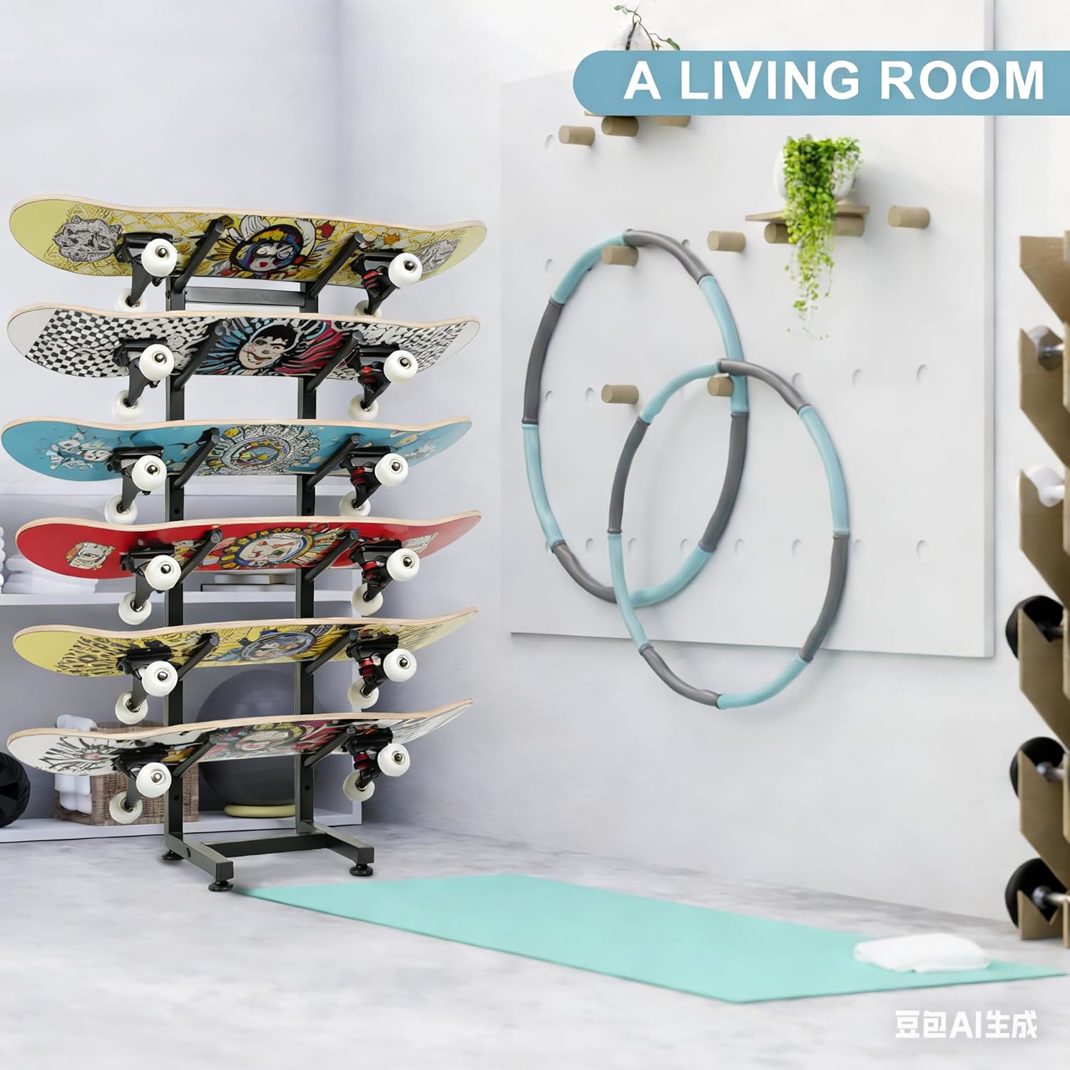 BiJun Skateboard Racks Floor Stand, 6-Layer Skateboard Wall Mount,Snowboard Storage Rack, Skateboard Organizer Floor Stand for Deck, Longboard, Snowboard, Standard Skateboards, Mini Cruiser Skateboard