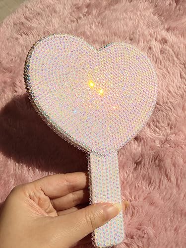 REABHPY Espejo de mano brillante en forma de corazón con diamantes de imitación de pintura con diamantes de imitación elegante regalo significativo