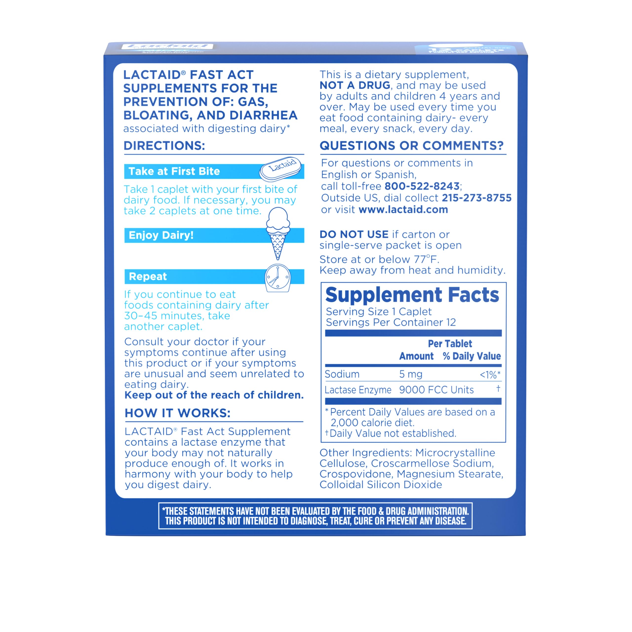 Lactaid Fast Act Lactose Intolerance Relief Caplets, 12 Count — Amazon image 8