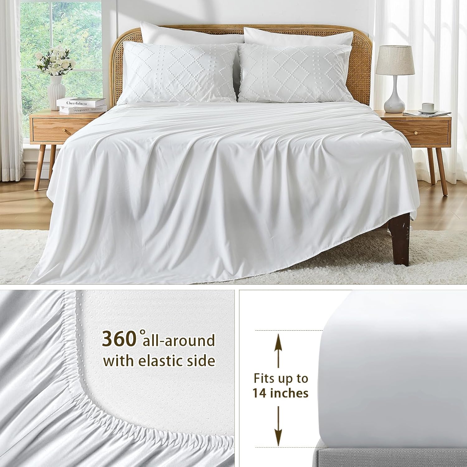 Nesker Queen Comforter Set - 7 Pcs Whilt Comforters Tufted Boho Bedding Sets, Soft Cozy Chic Bed in a Bag, Vintage Shabby Bed Set All Season with Comforter, Fitted Sheet, Flat Sheet & Pillowcases - Image 5