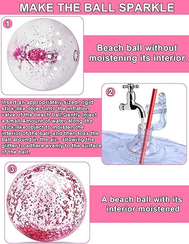 Miniatura 9 de TURNMEON 5 bolas de playa con purpurina, lentejuelas de 24 pulgadas y 16 pulgadas, bolas de playa inflables rosas para niños y adultos, pelotas de