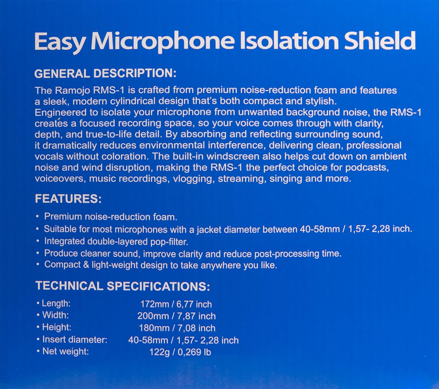Microphone Isolation Shield with High-Density Foam – Adjustable Sound Absorbing Mic Shield for Podcasting, Streaming, Voice Recording, Vlogging – Fits Most Microphone Sizes