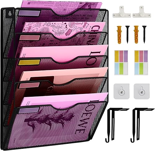 Miniatura 8 de Organizador de archivos de pared de malla con 8 bolsillos, organizador de archivos para colgar en la oficina, revistero, juego de ganchos para