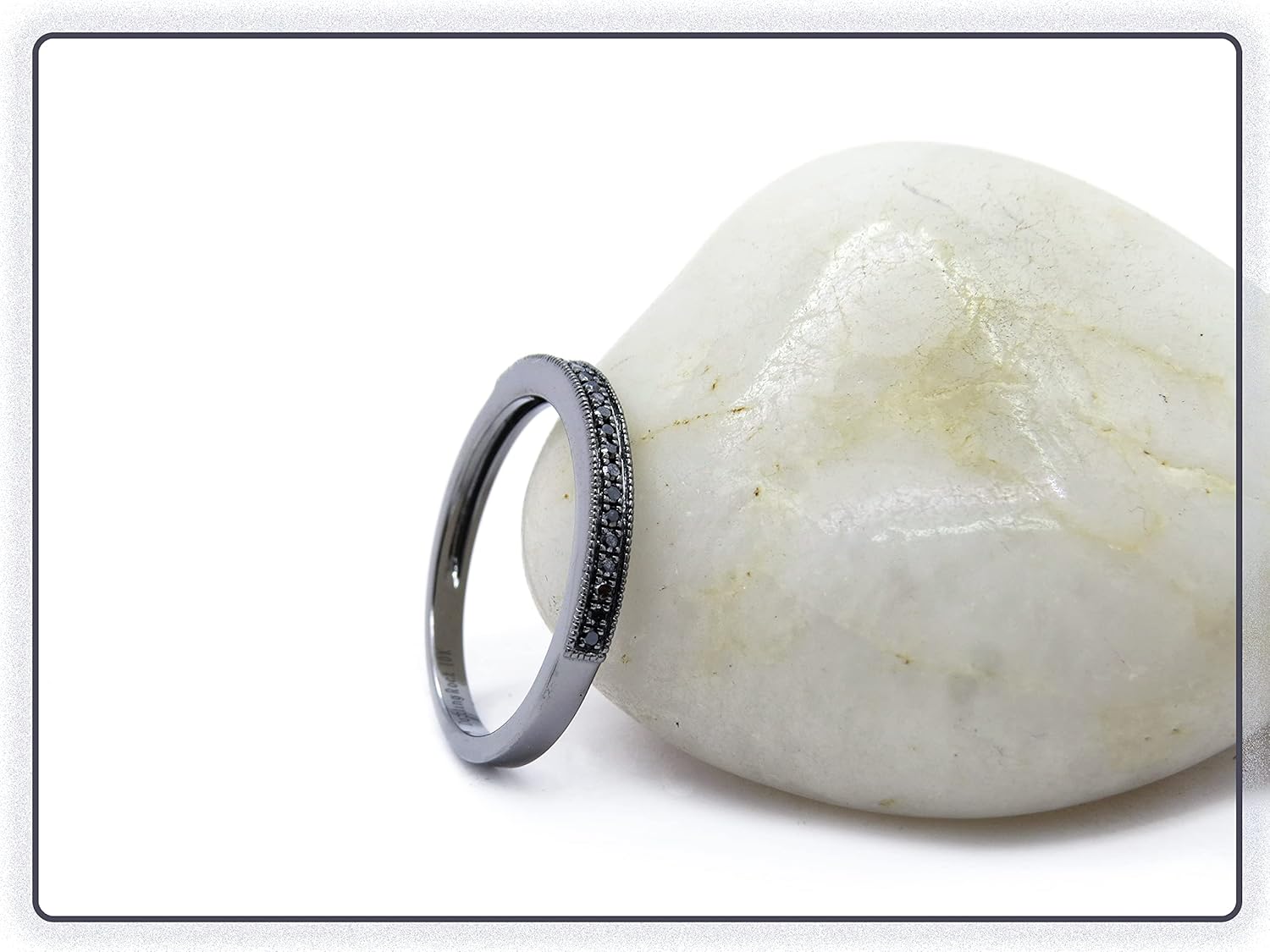 Dazzlingrock Collection Round Black Natural Diamond Miligrain Wedding Stackable Band for Women (0.12 Ctw) in Black Plated Real Solid White Gold