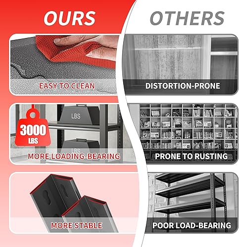 Miniatura 7 de Estantería de garaje de 72 pulgadas de alto, estantes de almacenamiento resistentes de 2500 libras, estantes de metal ajustables de 5 niveles para