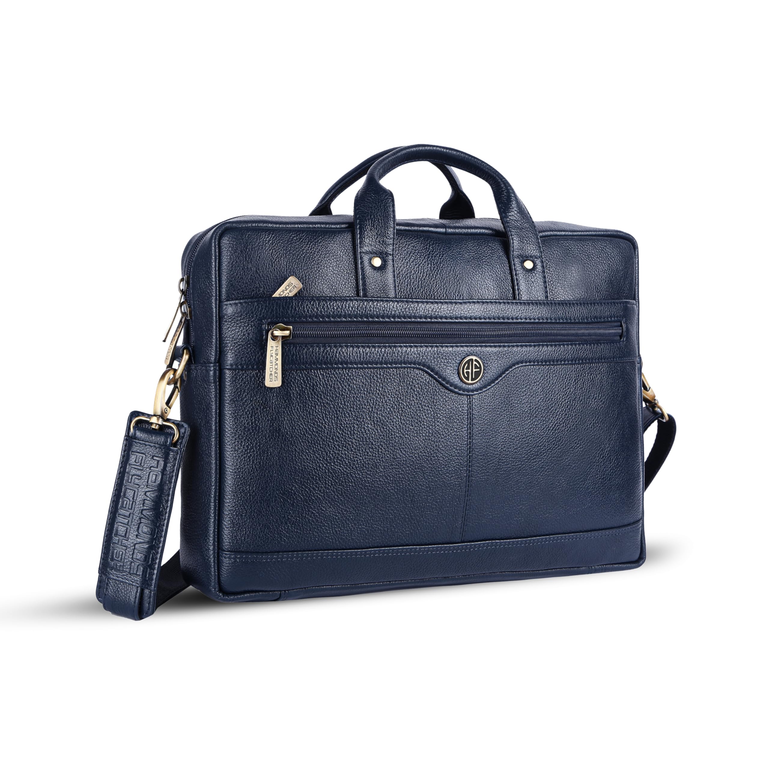 HAMMONDS FLYCATCHER Genuine Leather Office Bag for Men - 15.6 Inch Laptop Bag for Men, Adjustable Strap, Multi Compartments - Ideal for Office, Travel, Daily Use - 1 Year Warranty - Blue