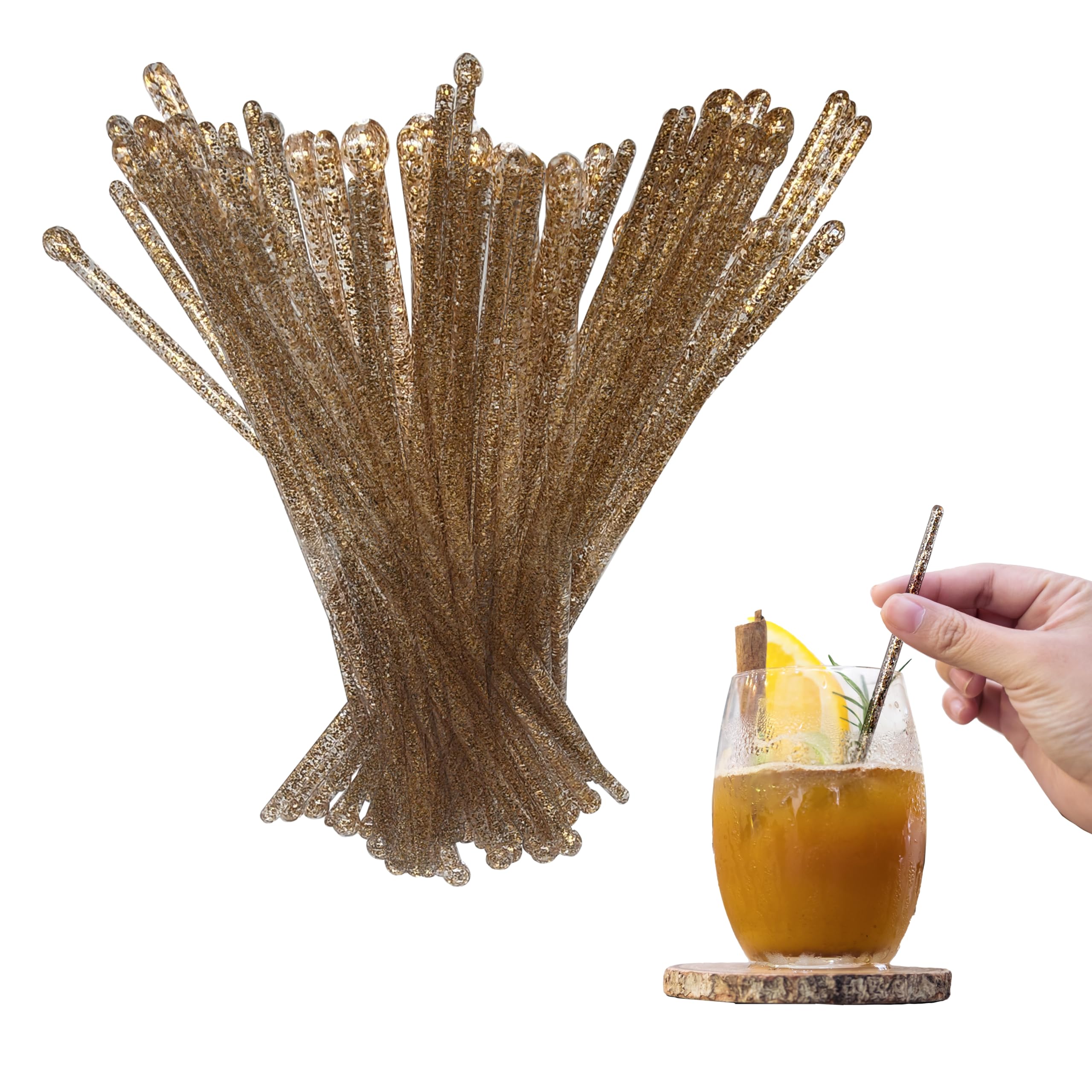 Coffee and Cocktail Stirrers, Reusable Plastic Drink Stirrer Sticks, 100 Ball Head Swizzle Sticks, Use as a Cocktail Garnish or Cake Pop Stick, and