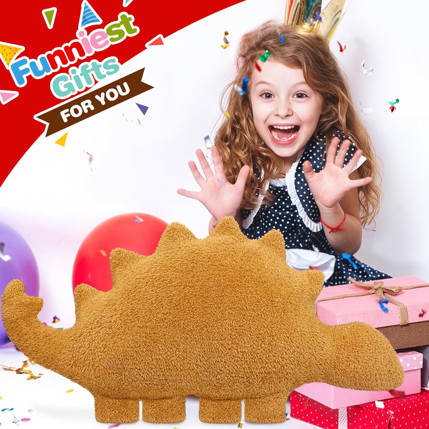 Dino Nugget Pillow with Chocolate Dino Pillow Plush for Birthday Gifts, Chicken Dinosaur Nuggets Plush Pillow Funny Gifts for Boys Girls, Dinosaur Stuffed Animals (Large, 3Pcs)