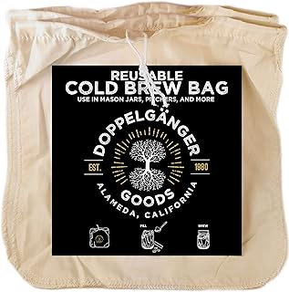 (2-Pack) Organic Cotton Cold Brew Coffee Bag - Designed in California - Reusable Coffee Filter with EasyOpen Drawstring Co...