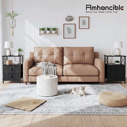 Miniatura 36 de AMHANCIBLE Mesa auxiliar para sala de estar con estación de carga, mesa auxiliar con cajón de tela, mesa auxiliar pequeña con puertos USB y salidas