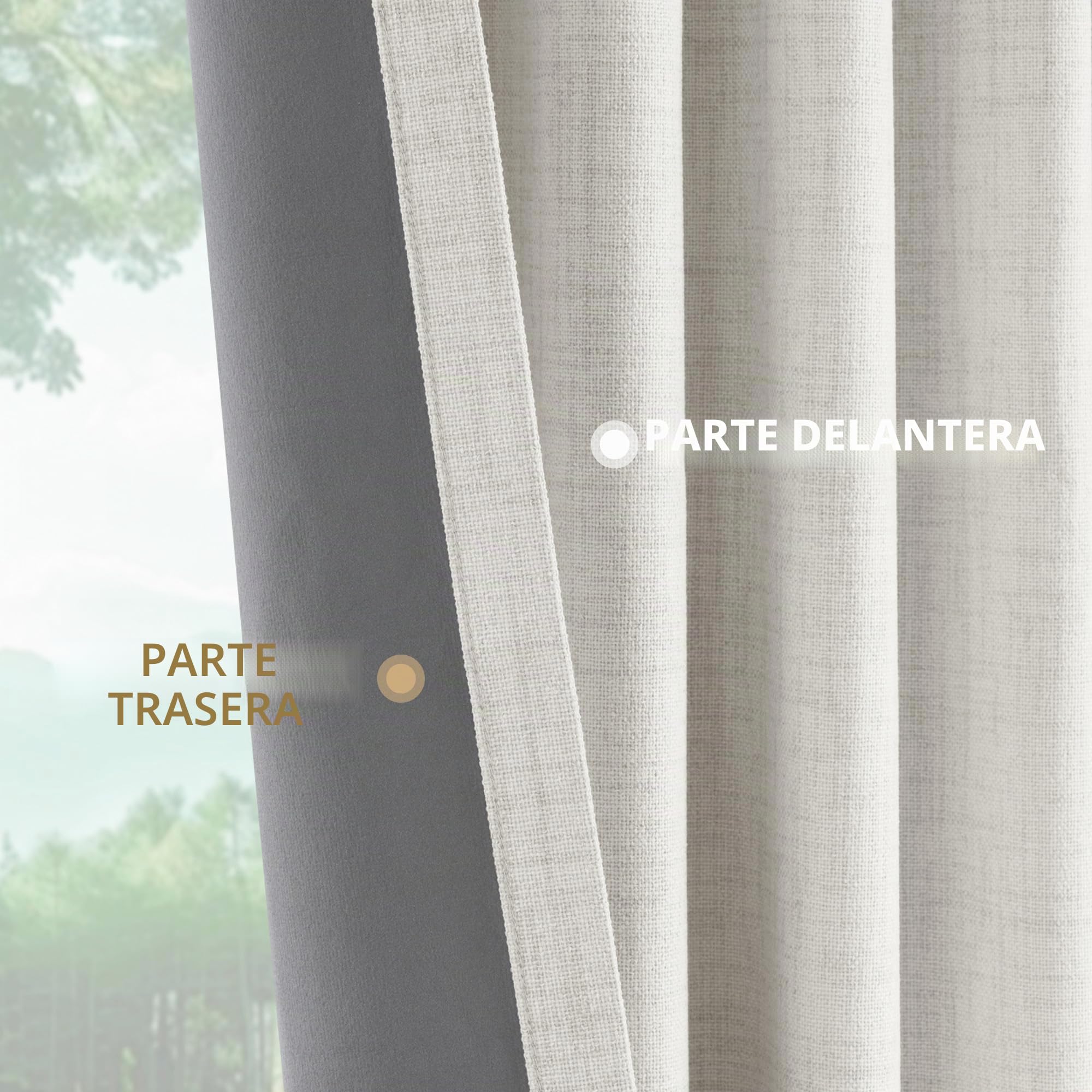 Cortinas 100% Opacas con Trabillas Ocultas, Efecto Lino, Juego de 2 Cortinas Opacas con Pasabarras para Dormitorio o Salón – Alto 245 x Ancho 140 cm, Beige