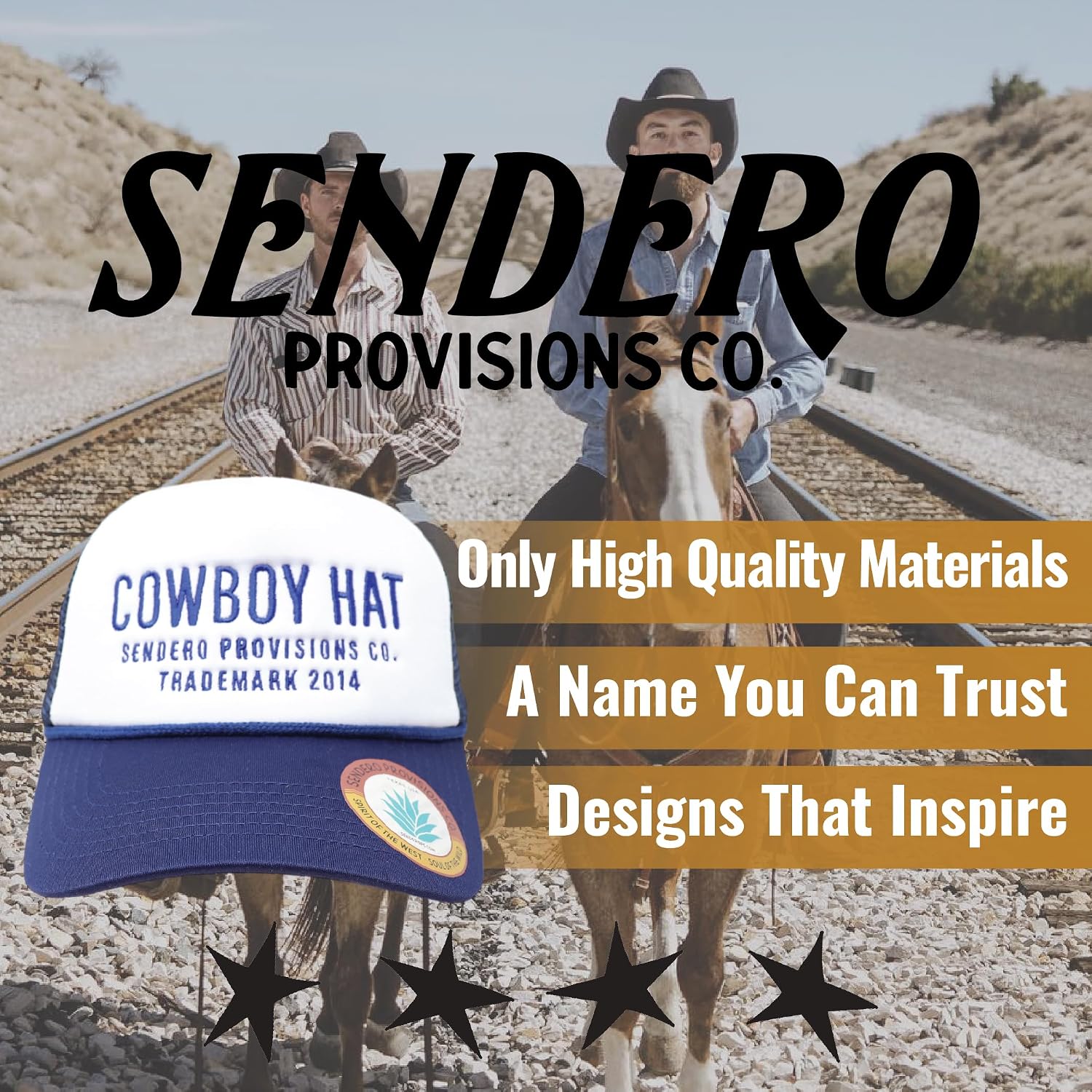 Sendero Provisions Co. Cowboy Adjustable Snapback Foam Trucker Hat with Embroidered Design & Mesh Back for Breathability