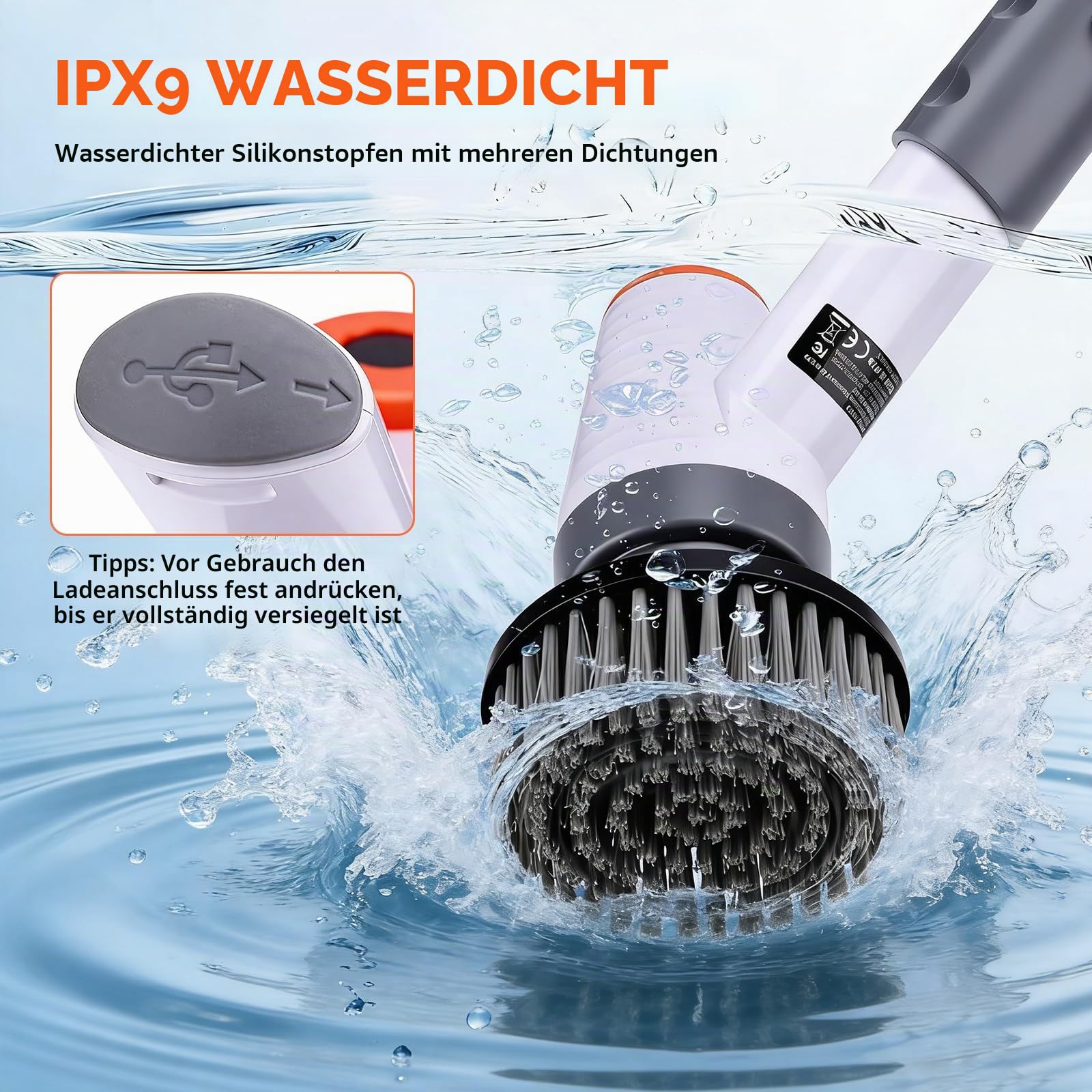 Elektrische Reinigungsbürste, 8-in-1 Elektrische Aquarium Scheibenreiniger | Electric Cleaning Brush IPX9 Wasserdicht, Electric Spin Scrubber mit Teleskopstange 18-100cm für Aquarium Bade Küche