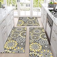 Vista 3 de Bsmathom Juego de Alfombras de Cocina Boho 3 Piezas, Alfombra de Cocina Antideslizante de Estilo Granja, Alfombras de Cocina Lavables
