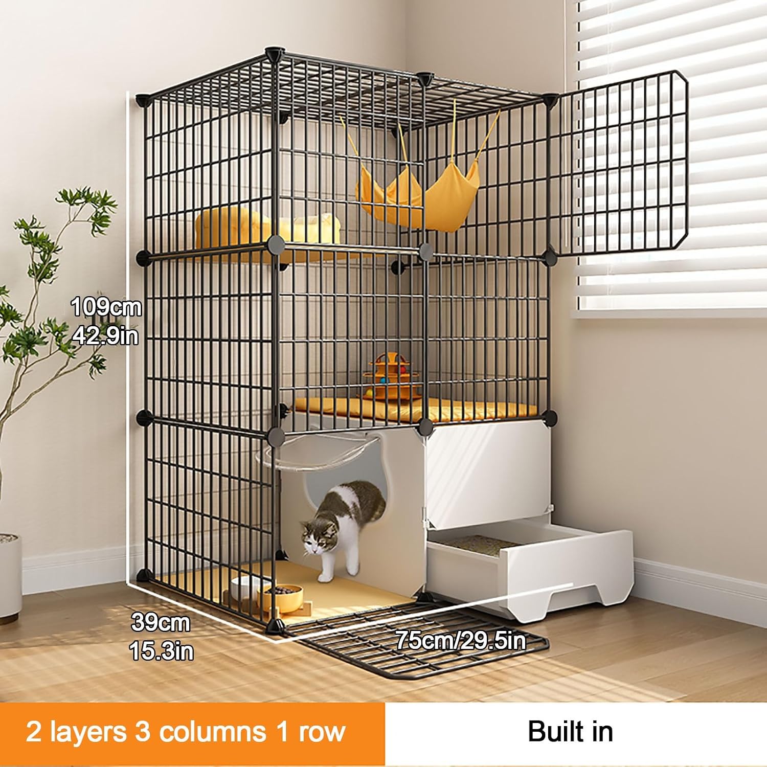 Large 3 Tier Cat Enclosures Indoor, Cat Enclosure with Cat Litter Box, DIY Cat Cage for Small Animal, Extra Large Free Space (Size : 75x39x109)