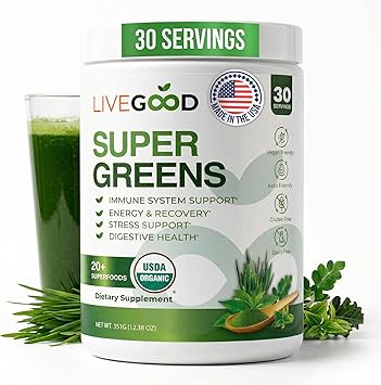 LIVEGOOD Daily Greens Powder Organic Blend for Digestion & Focus Super Greens Supplement Powder for Immune Support 30 Servings