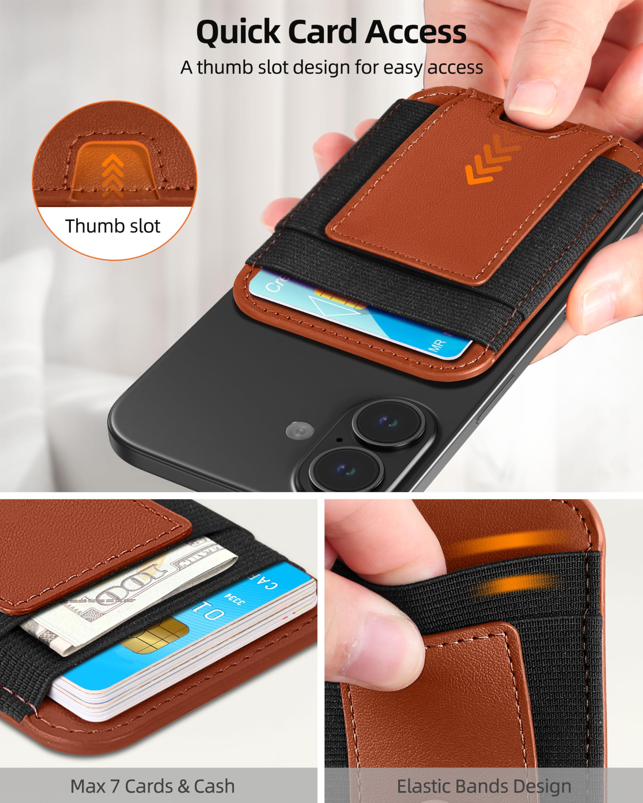 ExtreLife Cartera magnética más Fuerte, Bloqueo RFID, 7 Ranuras para Tarjetas, Cuero Vegano, marrón, Unisex, Adultos, usuarios de Apple iPhone, Minimalista, Compatible con MagSafe