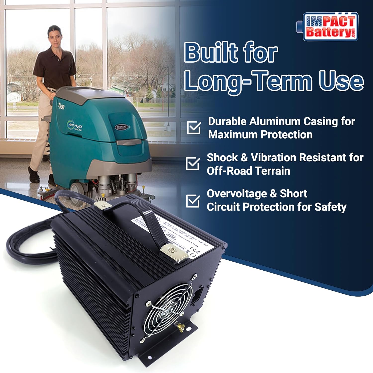 36 Volt Battery Charger - High-Performance 36V Battery Charger for Floor Scrubbers & Golf Carts Using SB50 Grey Connector, for 36v Golf Cart - Model JAC2036H-SB50 Grey