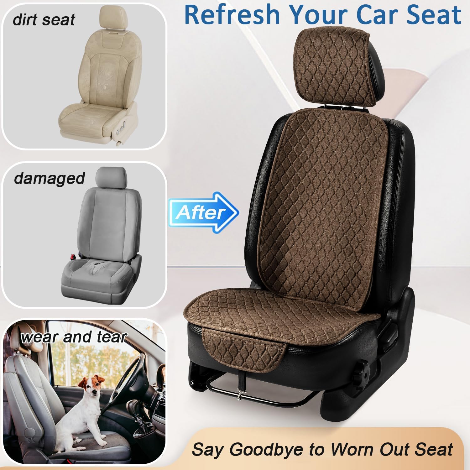 Linen Car Seat Covers Front Seat Covers Breathable Cloth Fabric Car Seat Protector Mats Pad Universal Fit 90% Vehicles,SUVs,Cars,Sedans (2Pack Brown)