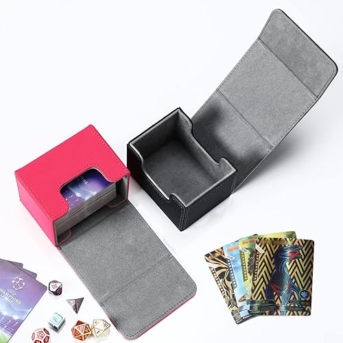 Miniatura 5 de Weewooday 2 cajas de cartas de cuero de gran tamaño para 100 cartas con funda para juego coleccionable, compatible con MTG TCG (horizontal, negro,