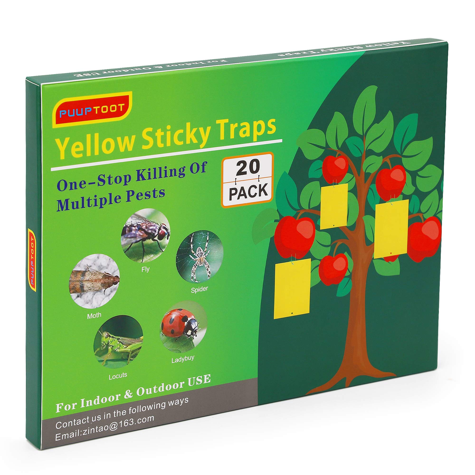 PUUPTOOT Fruit fly Trap with Twist Ties & Holders, 20 Pack, 6x8 Inches, Pest Control Traps Sticky Glue for Gnats Indoor Plants, Spiders, Flying Insects