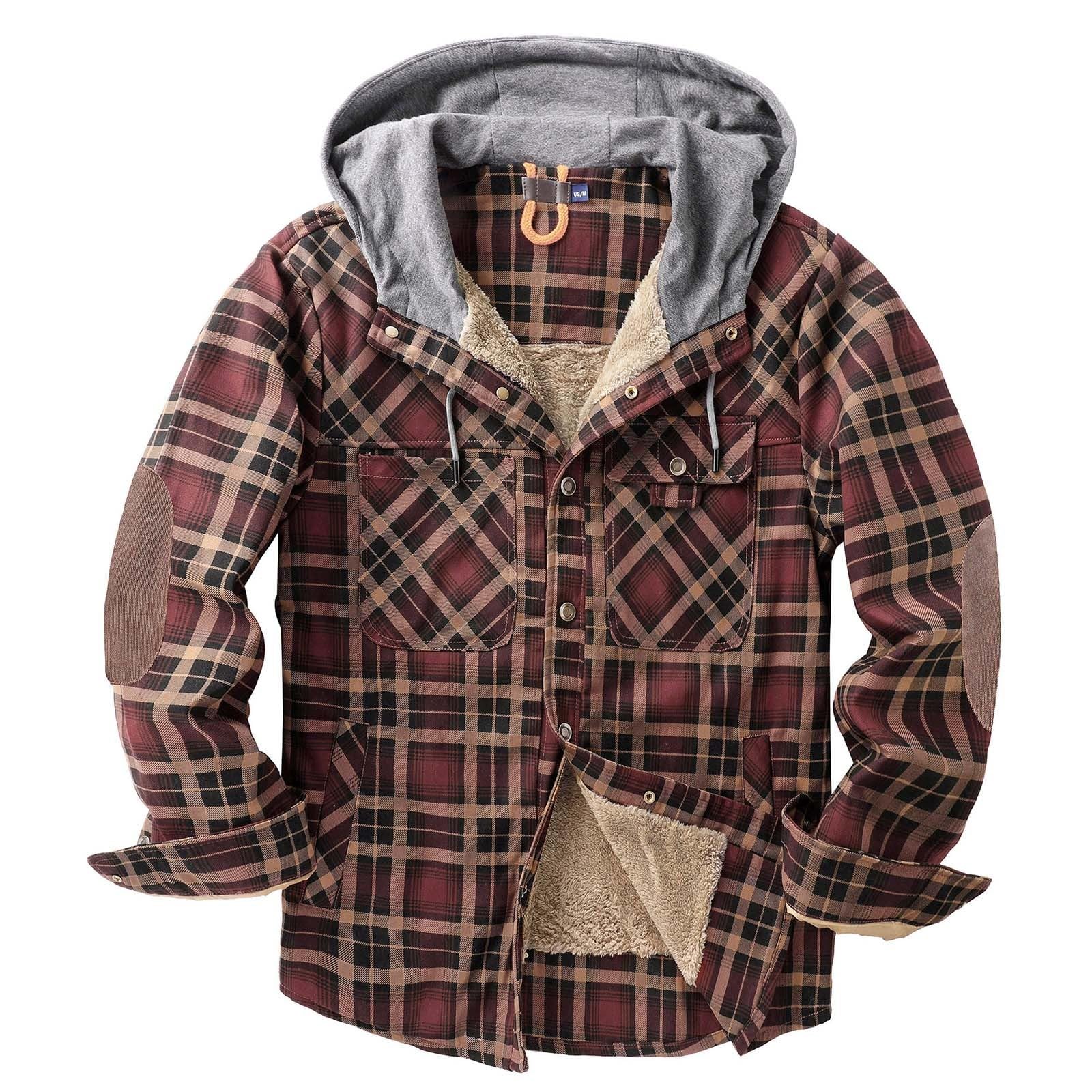 Generico Giacca Softshell Uomo - Giacca Cardigan da Uomo con Cappuccio E Bottoni Calda E Antivento in Velluto Scozzese per attività Commerciali E Commercio Estero