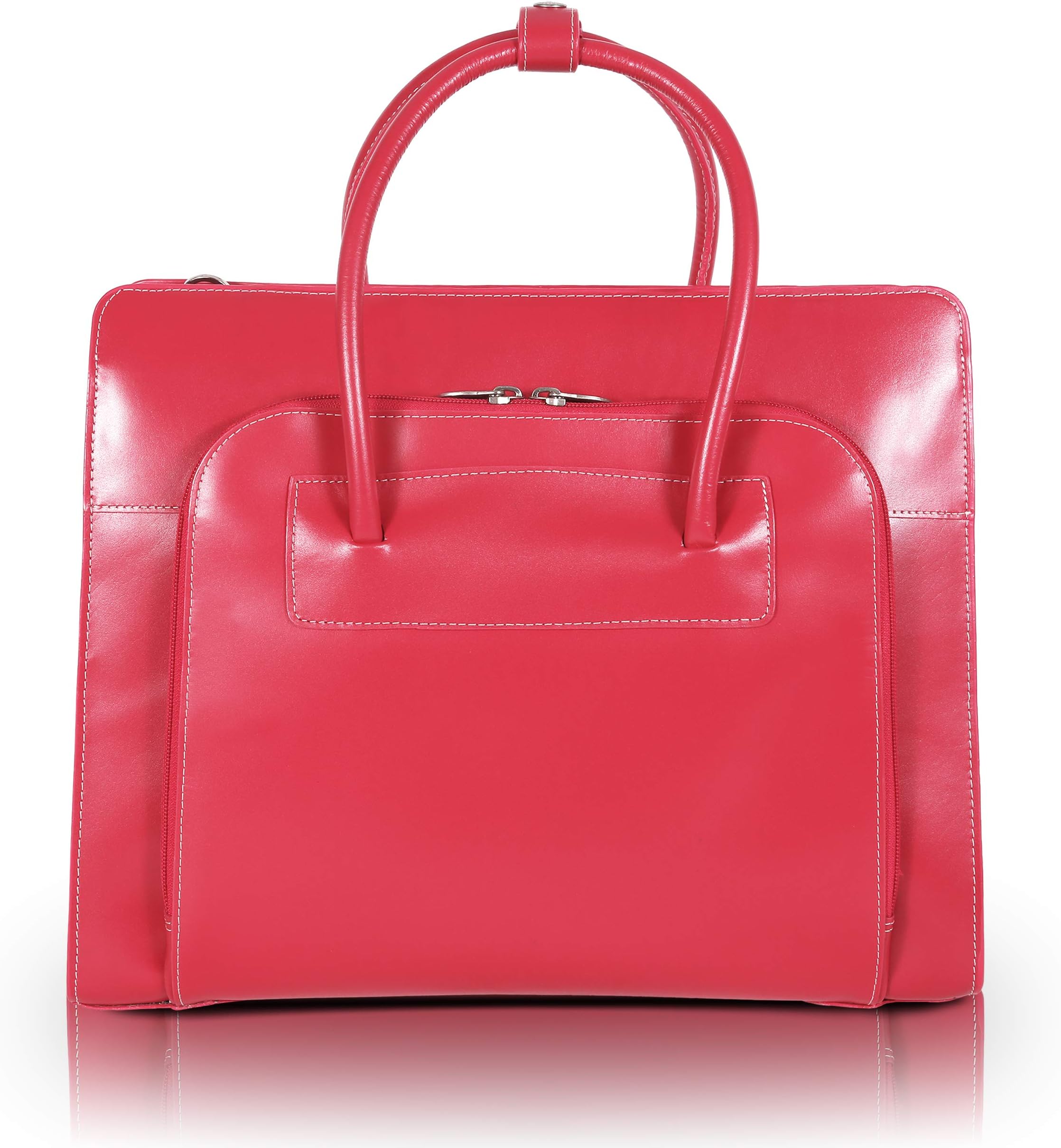 Women's Laptop Tote, Leather, Small, Fuchsia - Lake Forest | McKlein - 94333