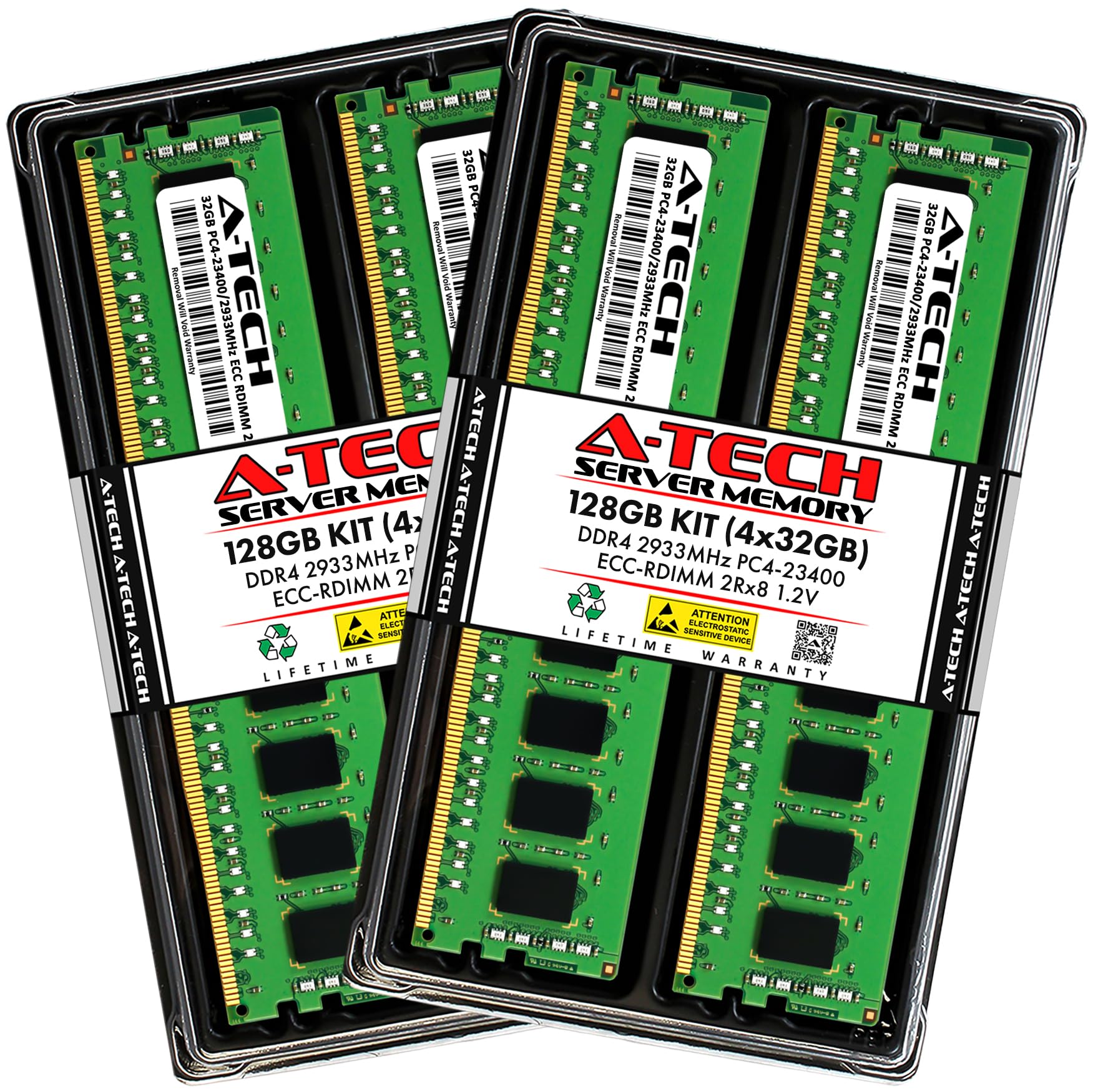 A-Tech 128GB Kit (4x32GB) DDR4 2933MHz PC4-23400 ECC RDIMM 2Rx8 1.2V Dual Rank ECC Registered DIMM 288-Pin Server & Workstation RAM Memory Upgrade Modules (A-Tech Enterprise Series)
