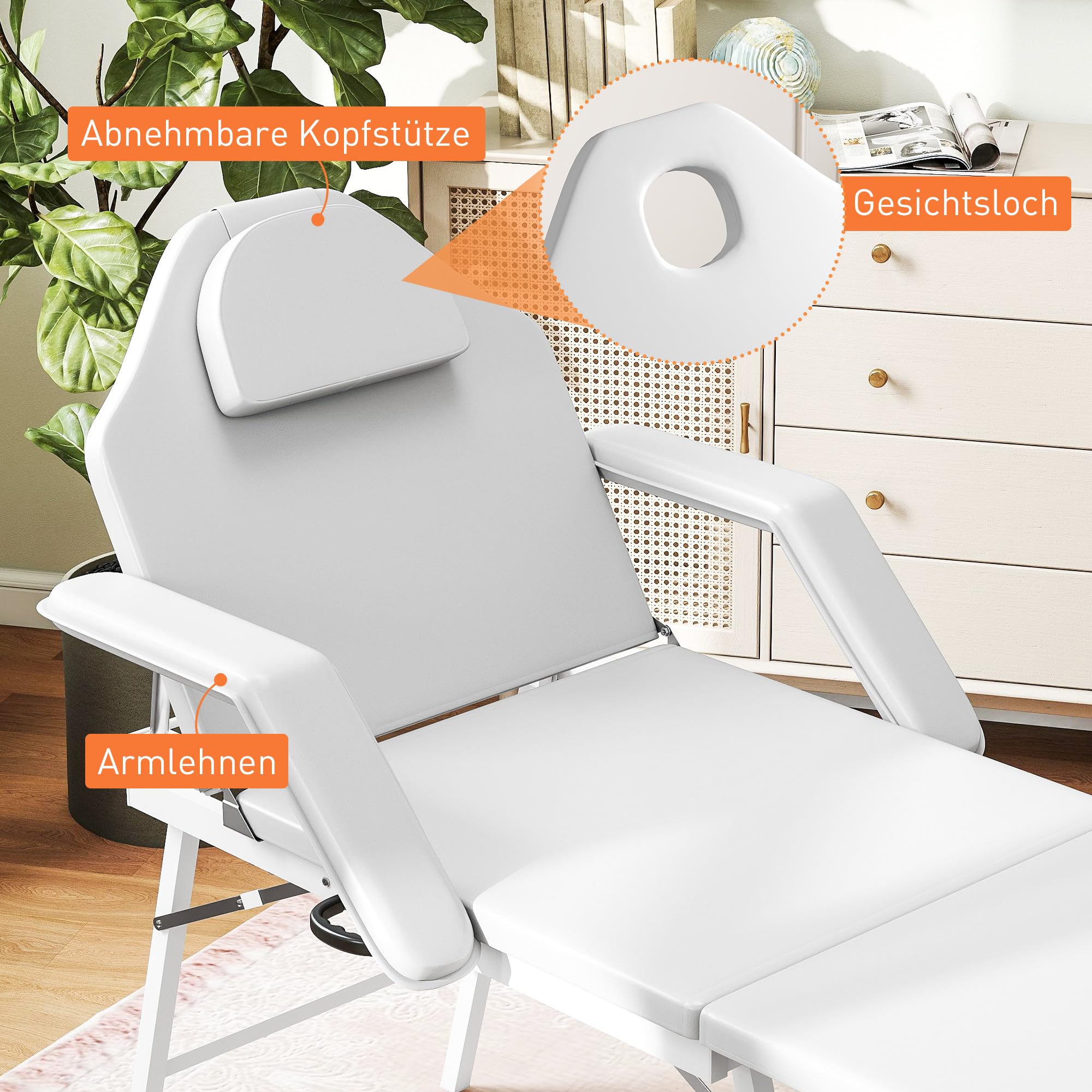 HOMCOM Kosmetikliege, Klappbar 3 Zonen Massageliege, Weiß | Tattooliege, Therapieliege, Verstellbare Rückenlehne & Fußstütze, Abnehmbare Kopfstütze, Armlehnen, Kosmet, Spa, Therapien