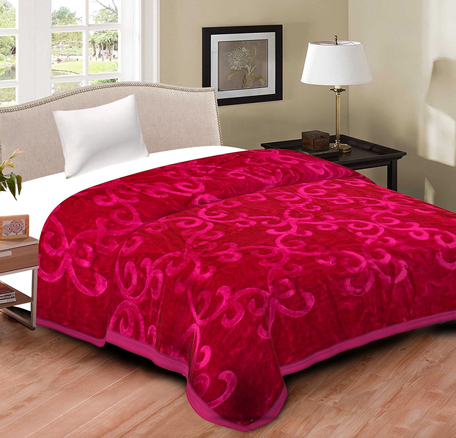 SVT Velvet Floral Embossed Super Soft Heavy Double Bed Mink Blanket for Winter (Pink, Double)| TC - 200