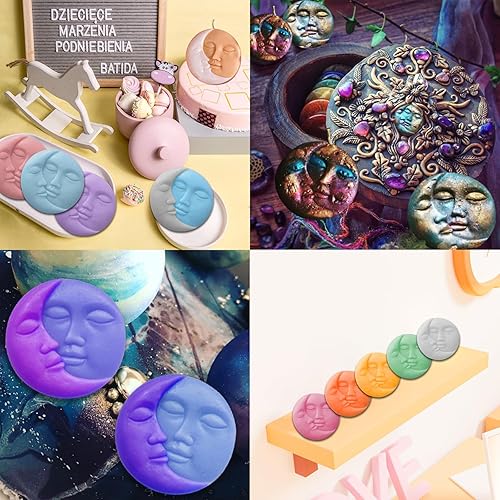 Miniatura 7 de Newmemo Moldes de jabón de silicona Sun  Moon 2 piezas de cara de luna creciente moldes de jabón de silicona para manualidades para barra de loción