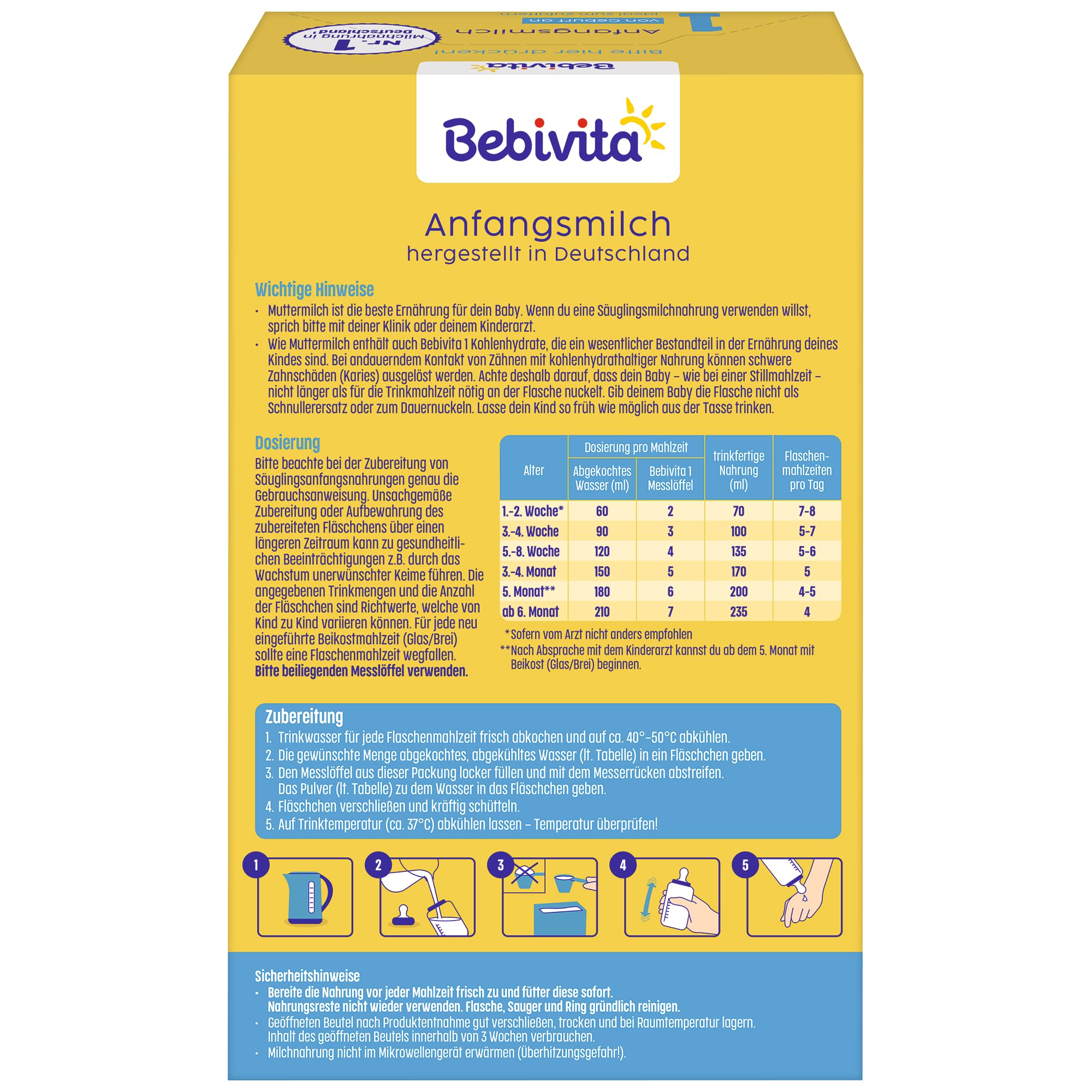 Bebivita 1 Anfangsmilch, von Geburt an, (5 x 500g)