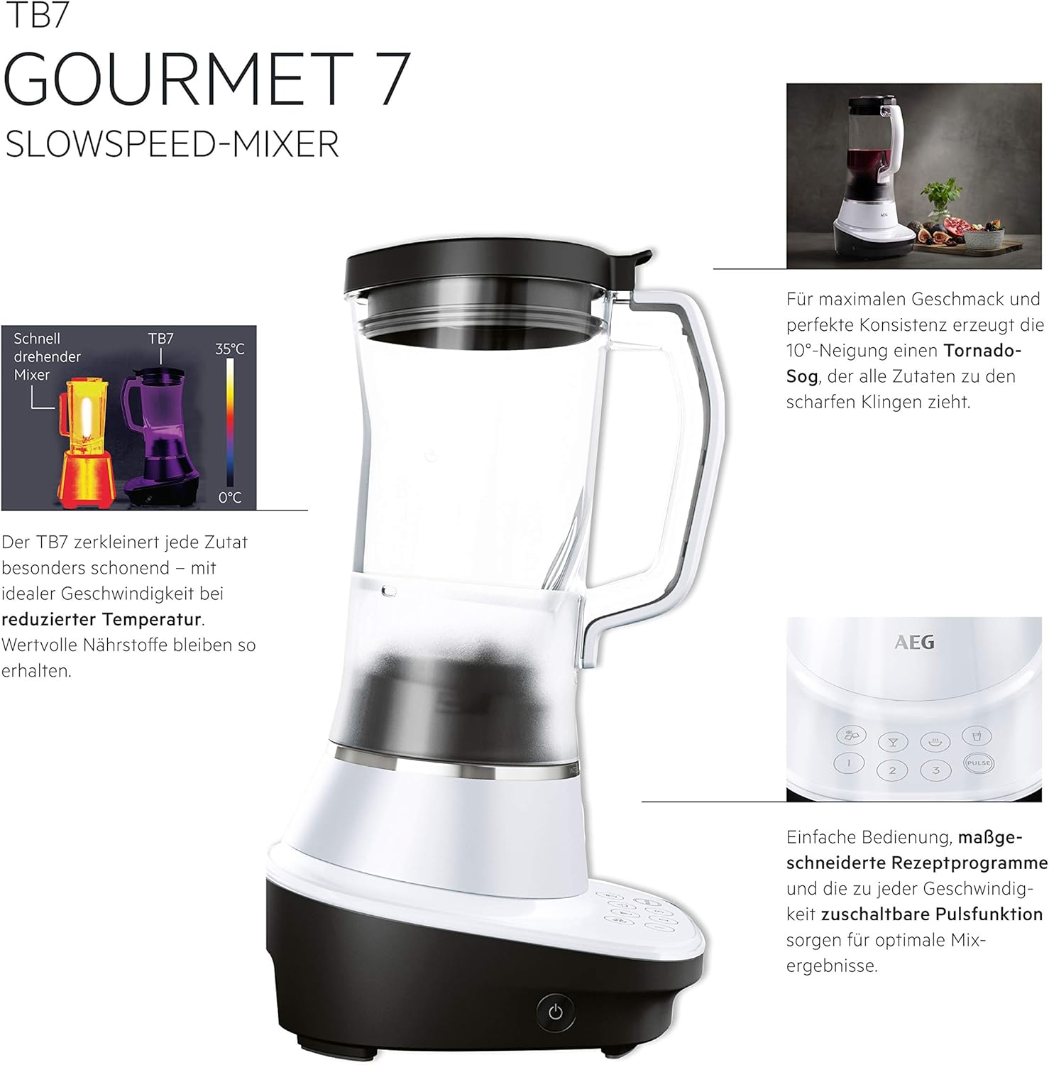 AEG TB7-1-6WWM Standmixer 900W stainless steel (gebürstet), white