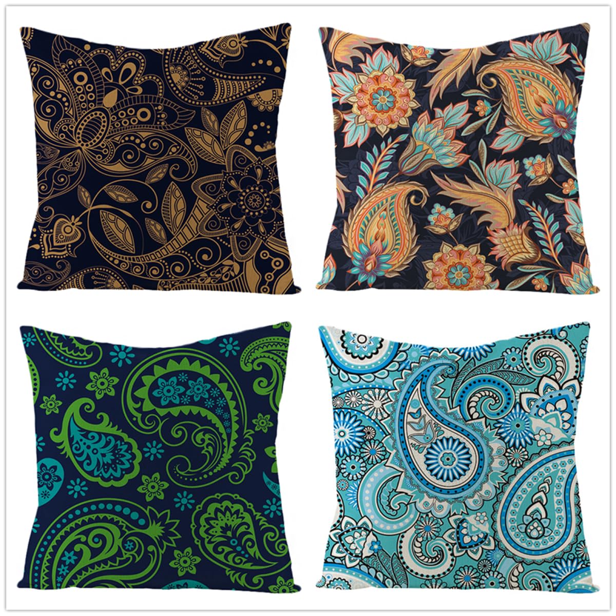 Fundas Cojines 65x65cm,Juego de 4 Fundas de Cojines Modernas Lino Decorativa Hogar Almohadas Fundas para Sala Sofá Cama Decoración para Hogar Flor de Mandala Colorido