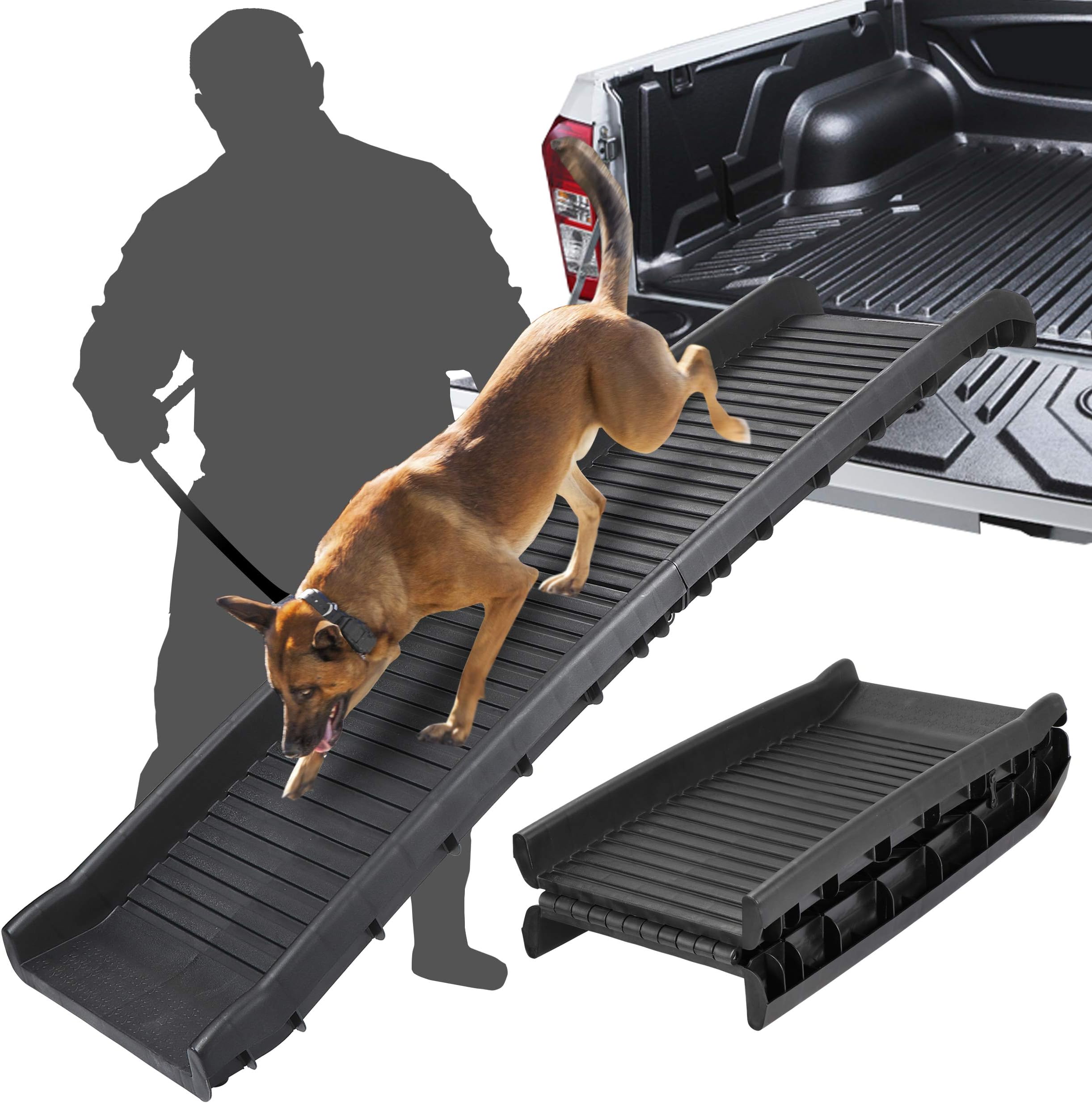 62 Inches Foldable Pet Ramp Dog and Cat Safety Bi-fold Ramp Ladder Portable Travel for Cars, Trucks, SUVs, Doorstep, Porch or Bed