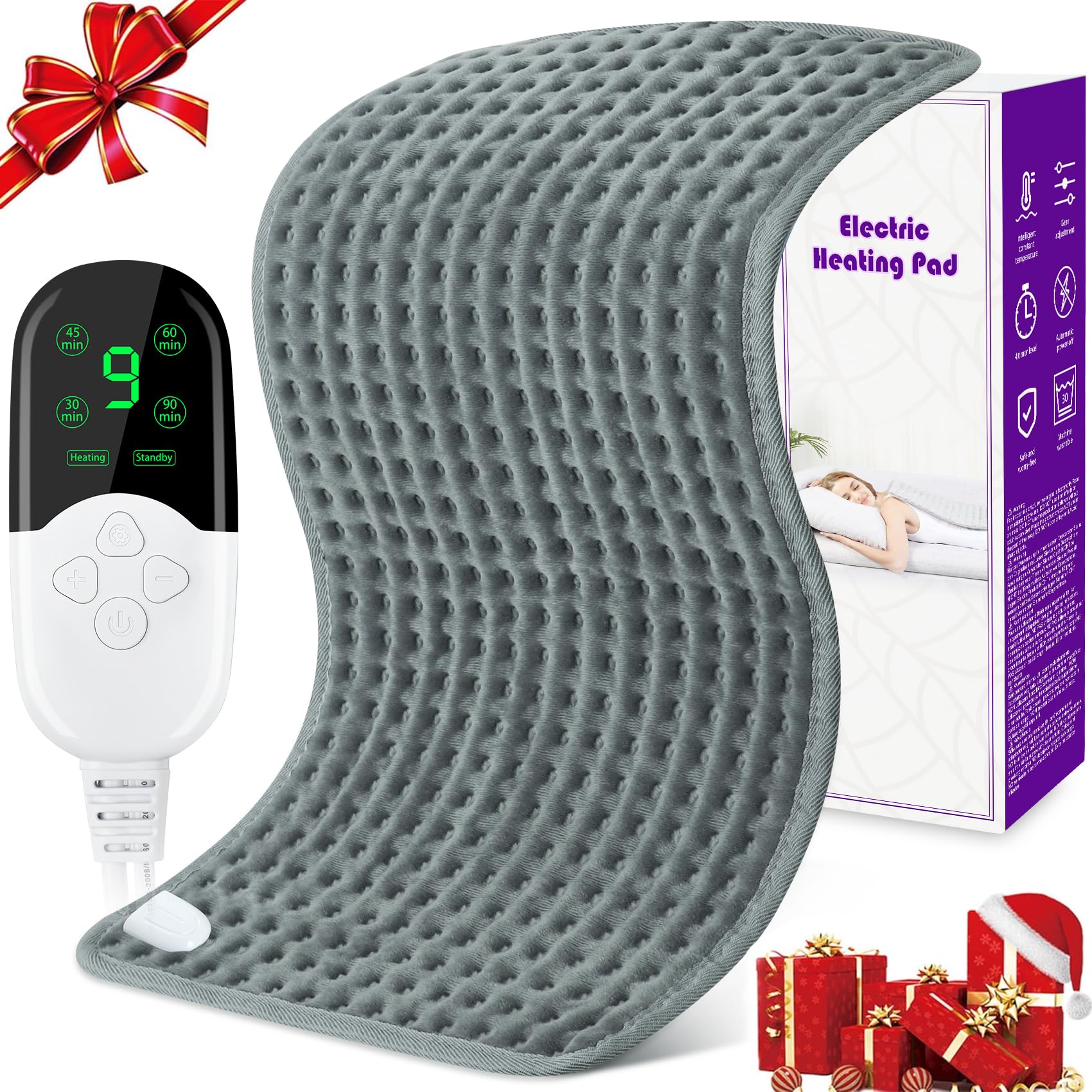 Manta Electrica Lumbar Espalda Cuello Cervical, Esterilla Electrica con 9 Niveles de Temperatura 4 Temporizadores, Manta Termica Electrica Almohadilla Apagado Automático Lavable a Máquina, 30x60 cm