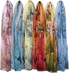 Amokk 6 Packs Fashion Floral Écharpes pour femmes Écharpe légère en mousseline pour femmes Châle d'été Warp Thin Head Echarpe