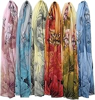 amokk 6 Pack Women's Lightweight Chiffon Floral Scarves - Summer Shawls, Head Wraps, Hijabs & Neck Scarves
