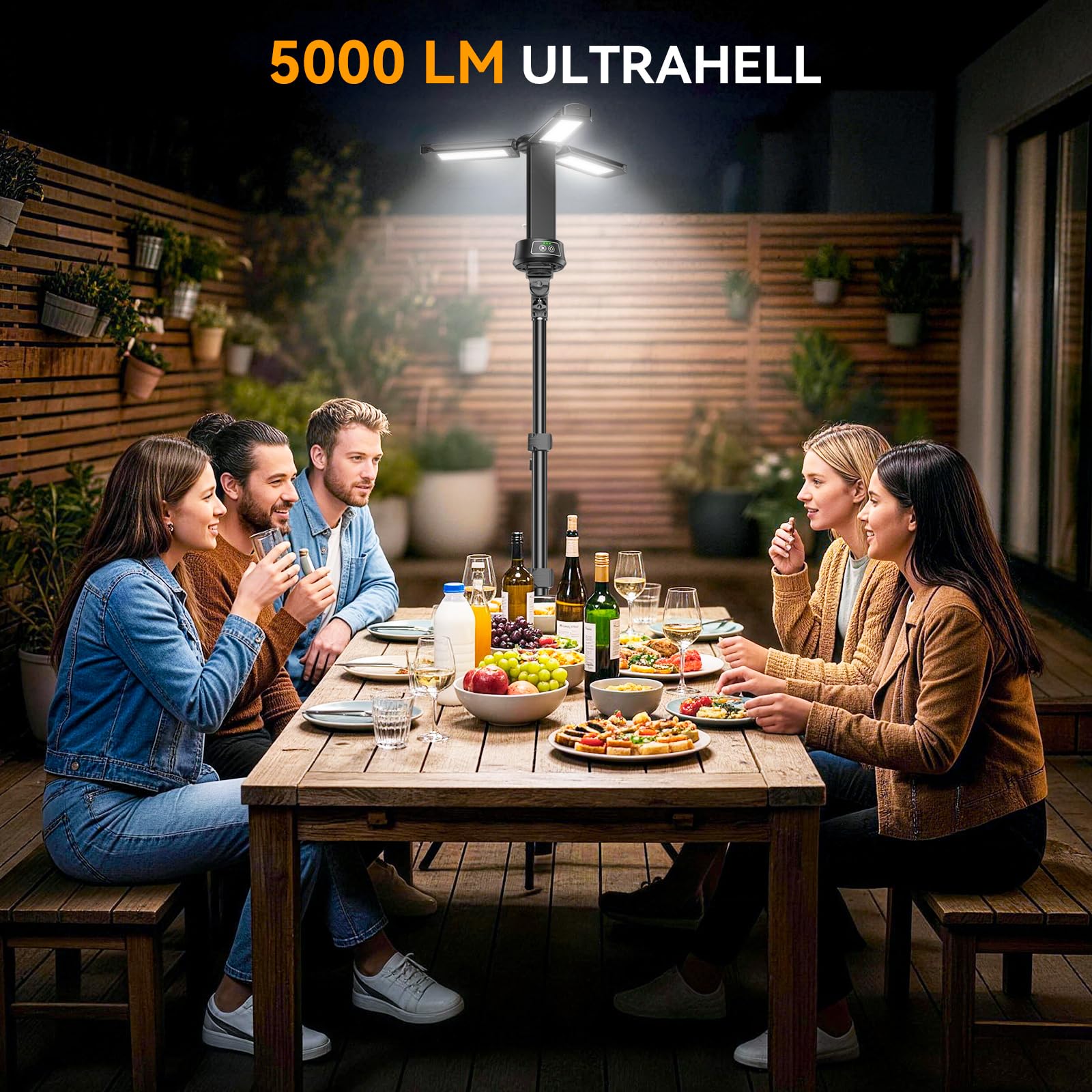 15000mAh Campinglampe Aufladbar mit Fernbedienung, 5000LM LED Baustrahler Akku Dimmbar, 5 Modi, 2,08m Teleskopstativ, LED Arbeitsleuchte Akku Strahler mit Tragetasche für Camping Baustelle Notfälle